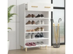 Mueble zapatero de madera contrachapada blanco 60x35x105 cm ES987616