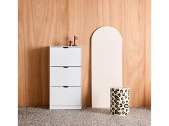 Mueble zapatero decorativo de madera con 3 cajones blanco