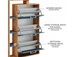 Mueble zapatero goldkraft roble/azul 80x24.2x128.3 orlando