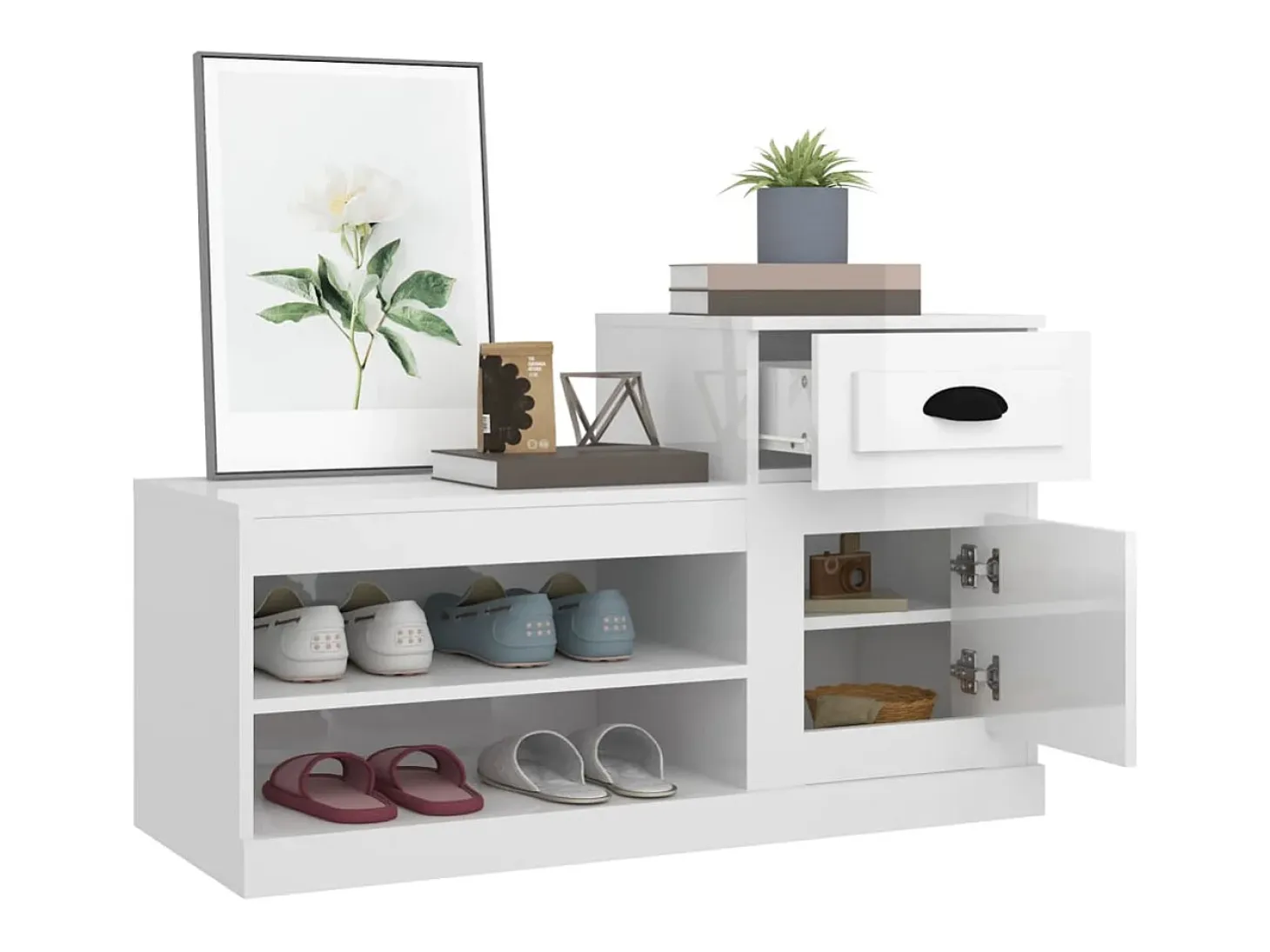 Mueble zapatero madera contrachapada blanco brillo 100x42x60 cm ES609184