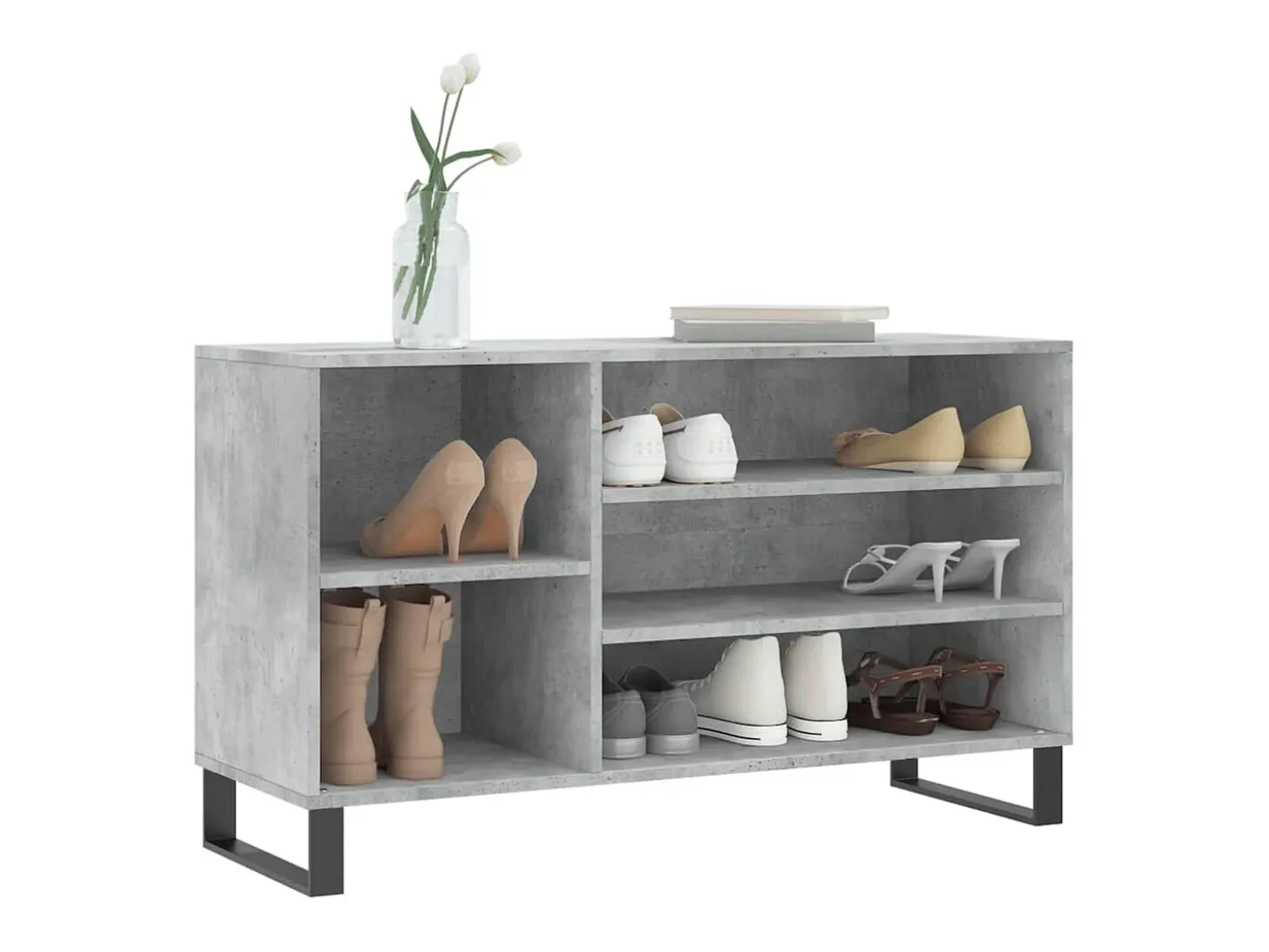 Mueble zapatero madera contrachapada gris hormigón 102x36x60 cm ES828606