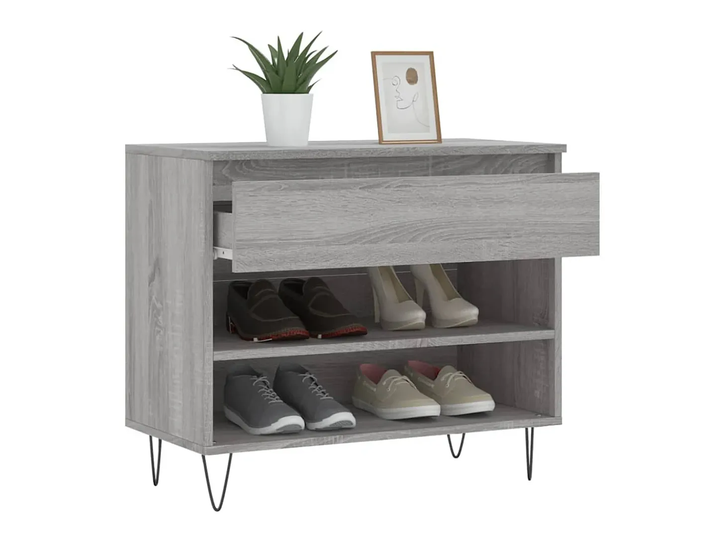 Mueble zapatero madera contrachapada gris Sonoma 70x36x60 cm ES941653