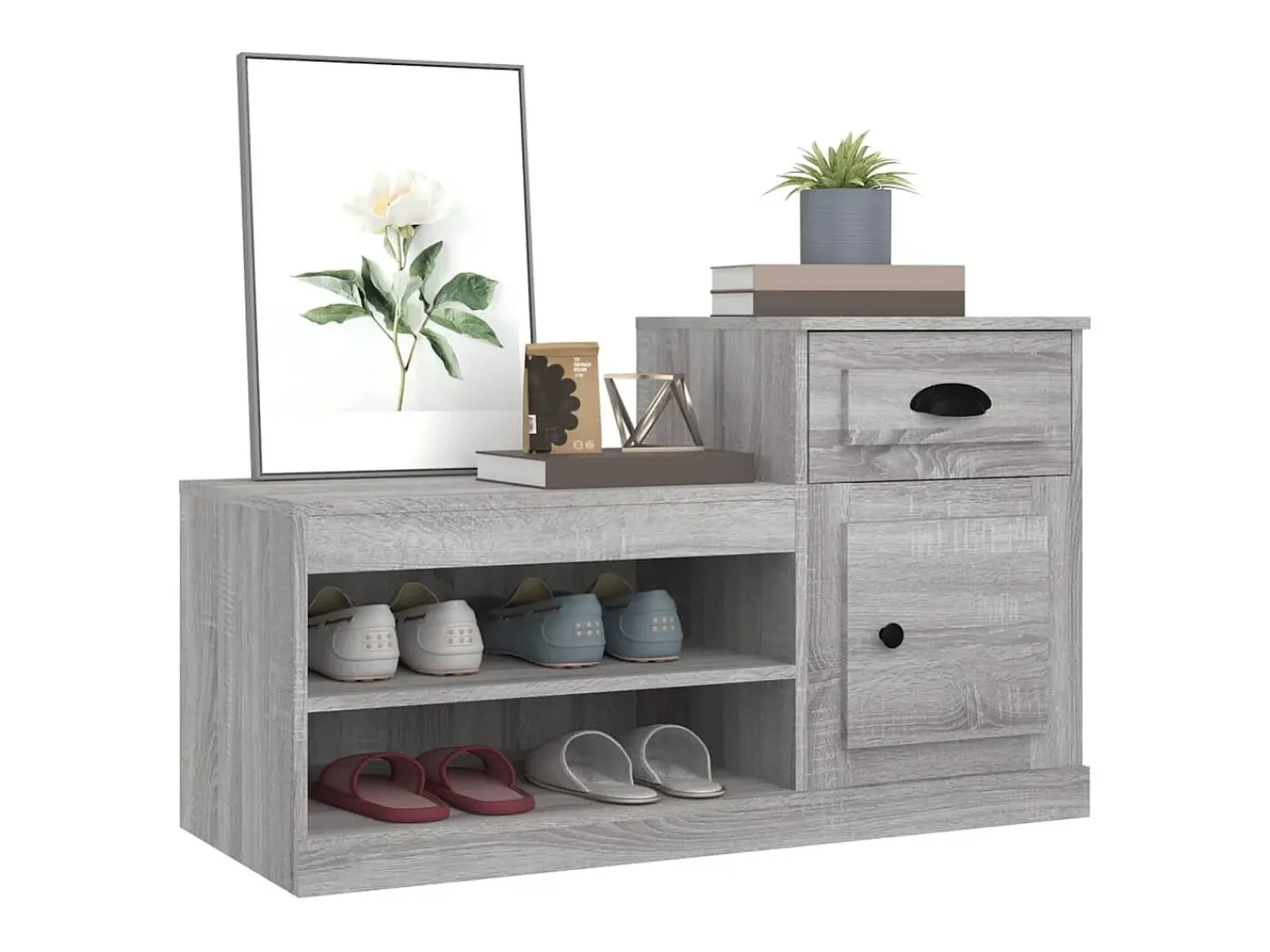 Mueble zapatero madera contrachapada gris Sonoma 100x42x60 cm ES675661