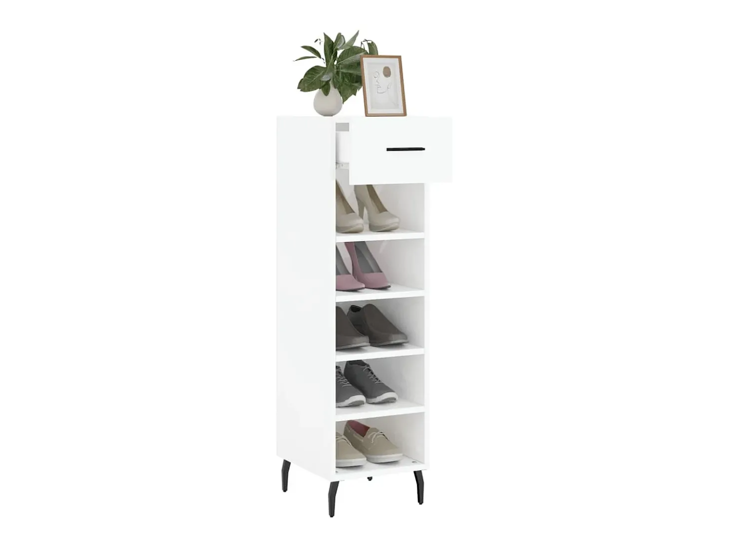 Mueble zapatero madera contrachapada blanco brillo 30x35x105 cm ES987091