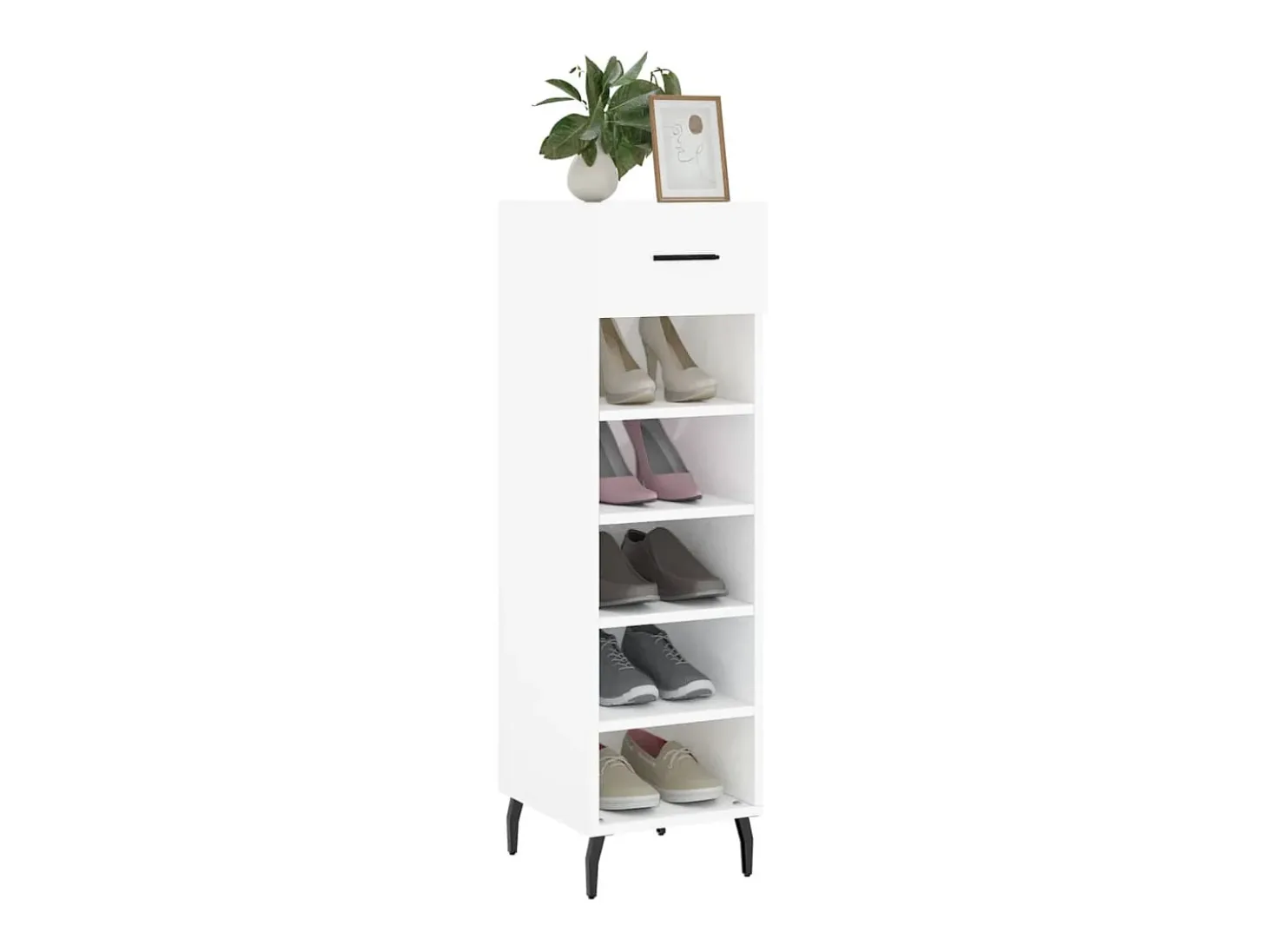 Mueble zapatero madera contrachapada blanco brillo 30x35x105 cm ES987091