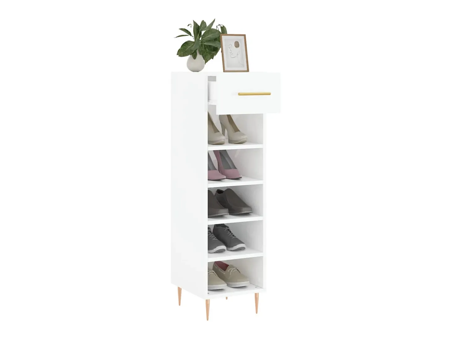 Mueble zapatero madera contrachapada blanco brillo 30x35x105 cm ES793100