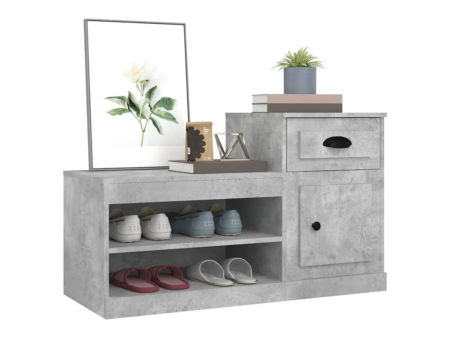 Mueble zapatero madera contrachapada gris hormigón 100x42x60 cm ES219616