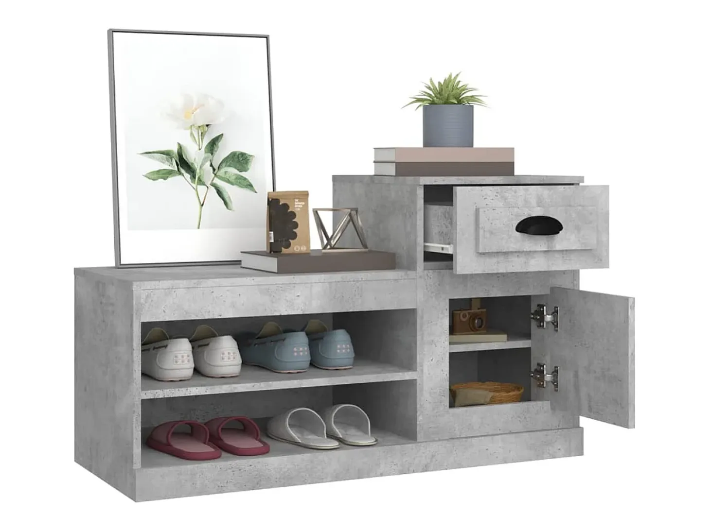 Mueble zapatero madera contrachapada gris hormigón 100x42x60 cm ES219616