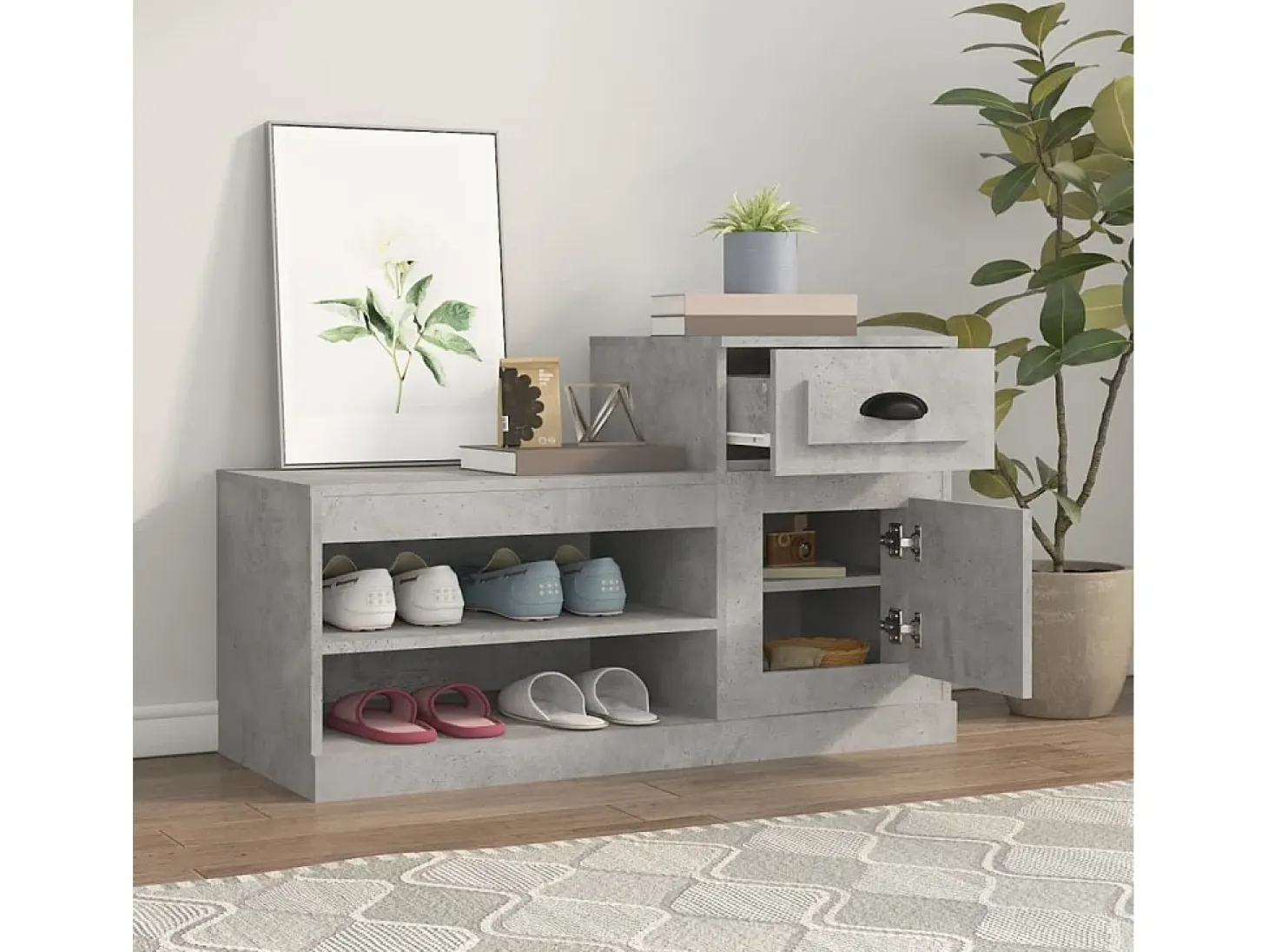 Mueble zapatero madera contrachapada gris hormigón 100x42x60 cm ES219616
