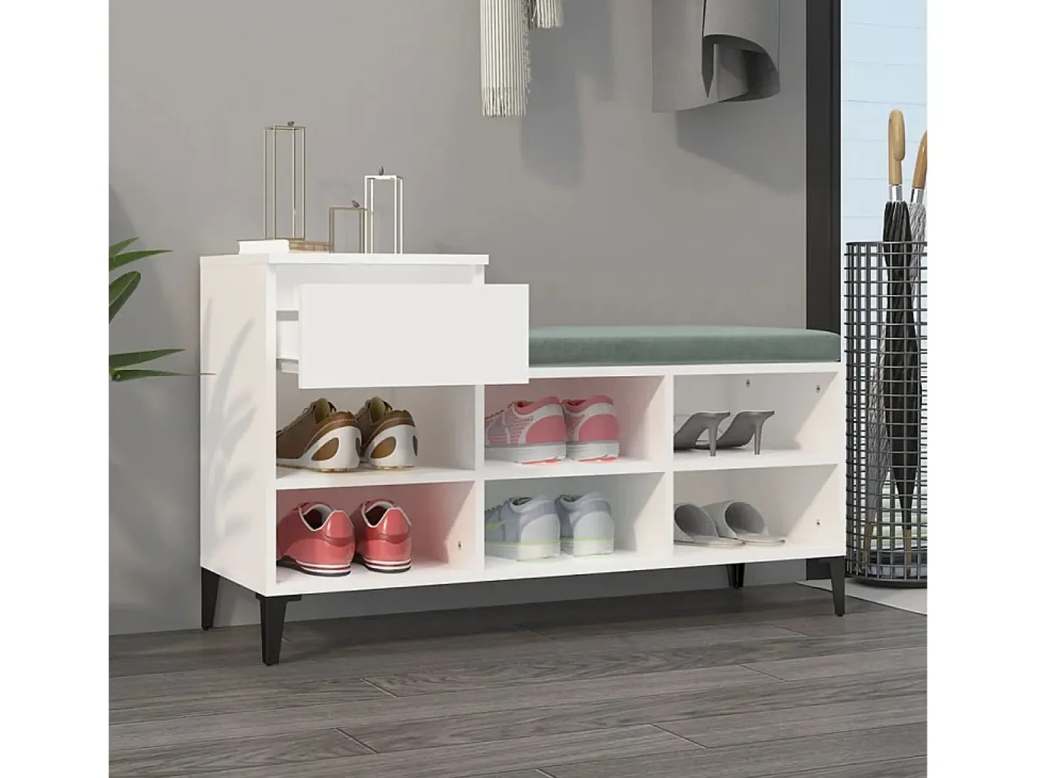 Mueble zapatero madera contrachapada blanco 102x36x60 cm ES258573