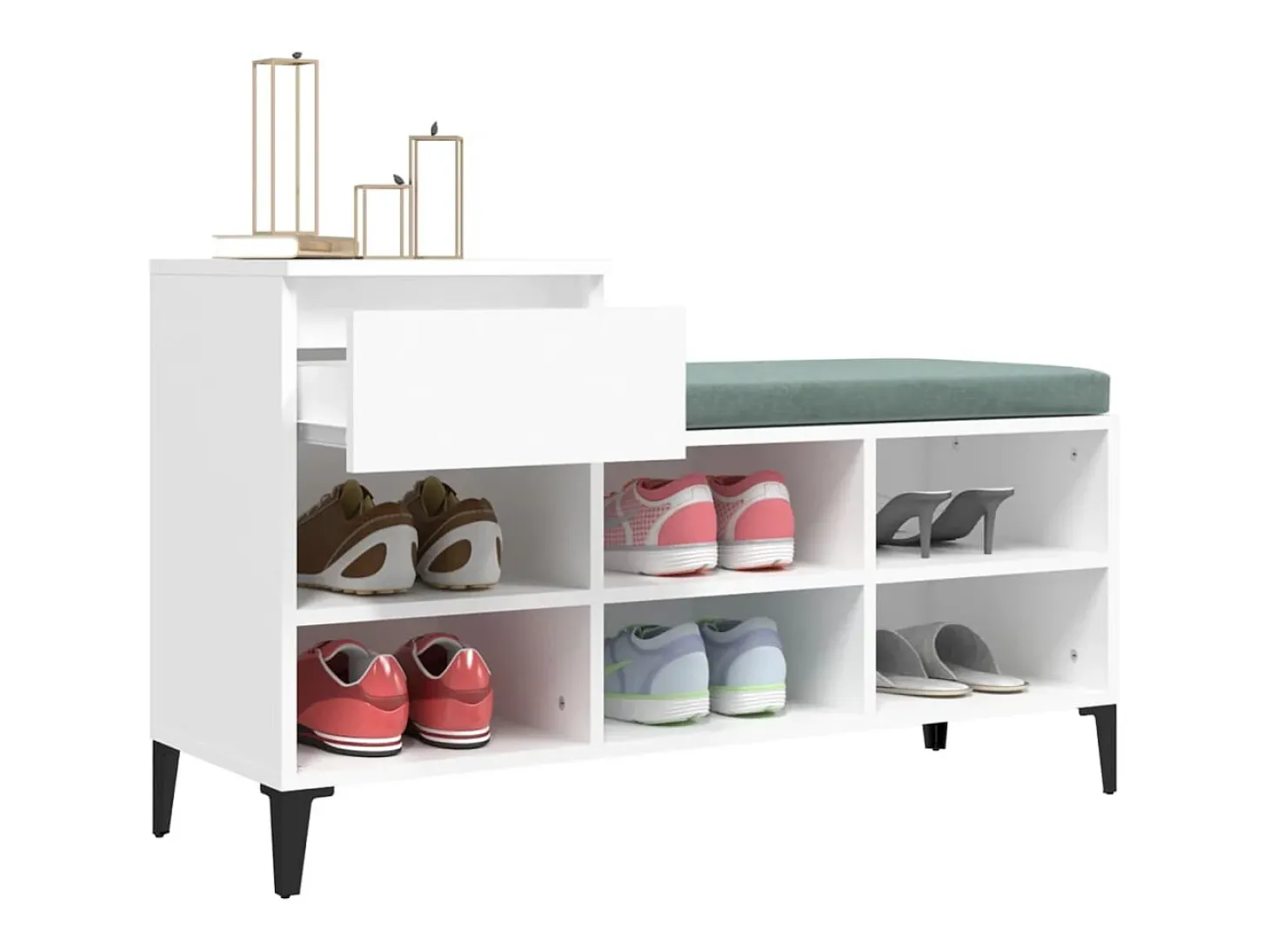 Mueble zapatero madera contrachapada blanco 102x36x60 cm ES258573