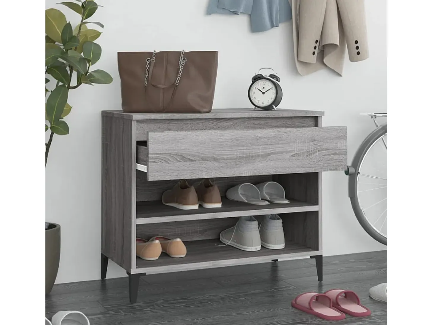 Mueble zapatero madera contrachapada gris Sonoma 70x36x60 cm ES268891
