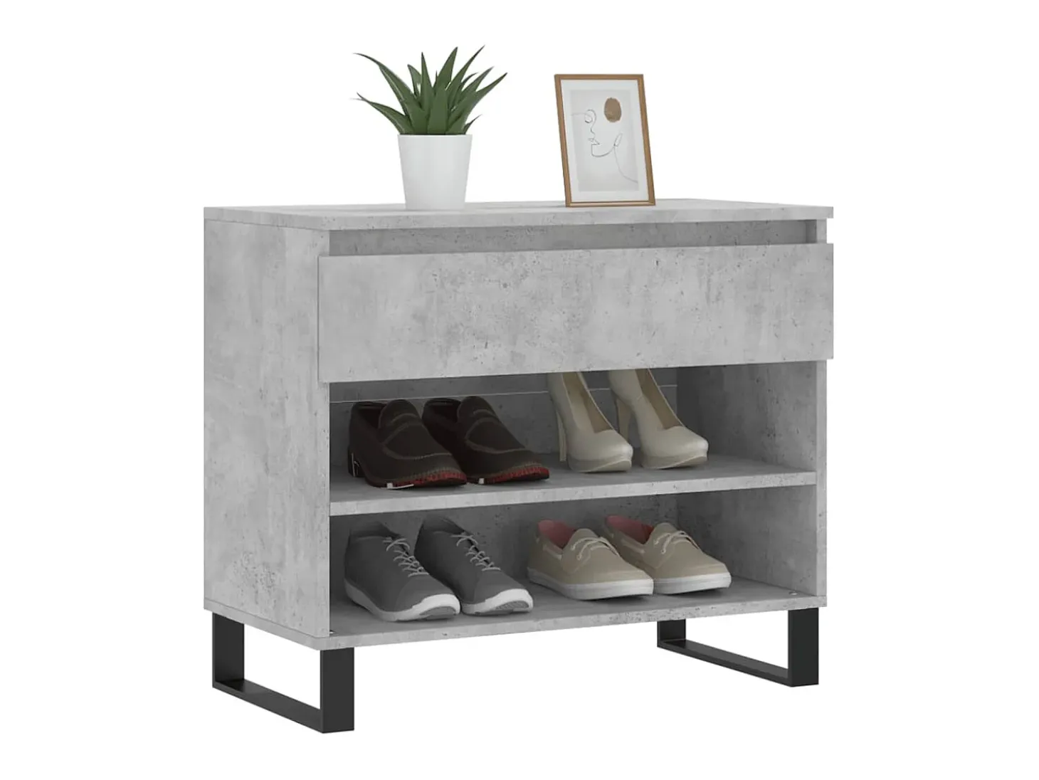 Mueble zapatero madera contrachapada gris hormigón 70x36x60 cm ES161194