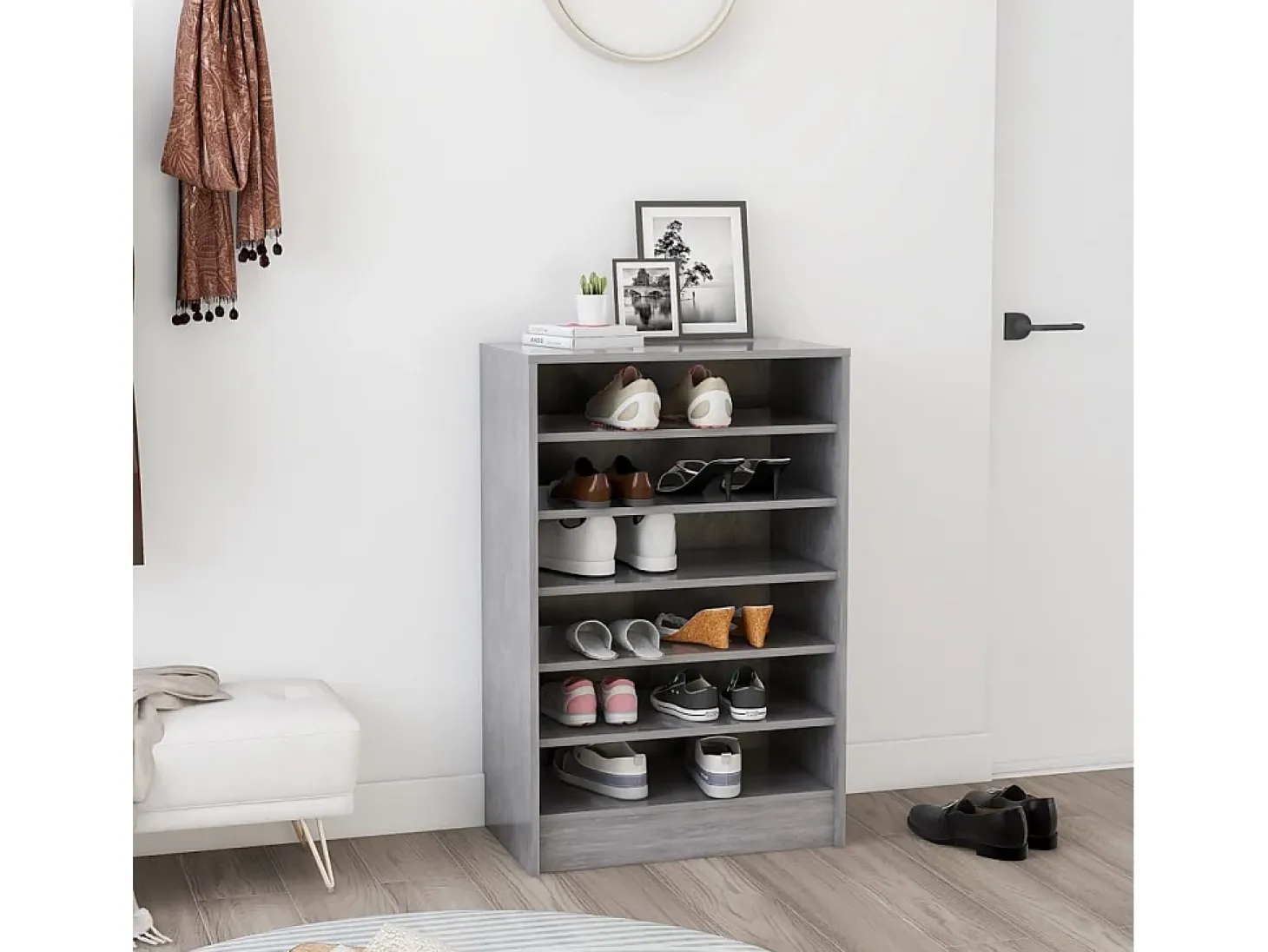 Mueble zapatero madera contrachapada gris hormigón 60x35x92 cm ES208687