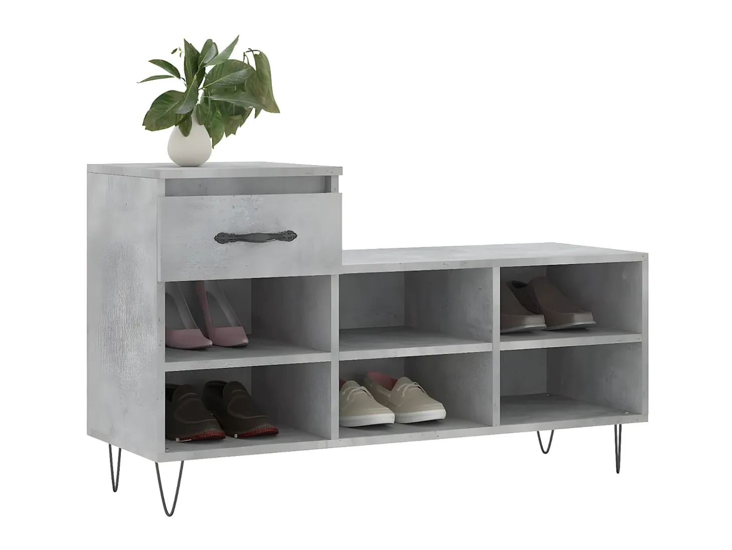 Mueble zapatero madera contrachapada gris hormigón 102x36x60 cm ES729466