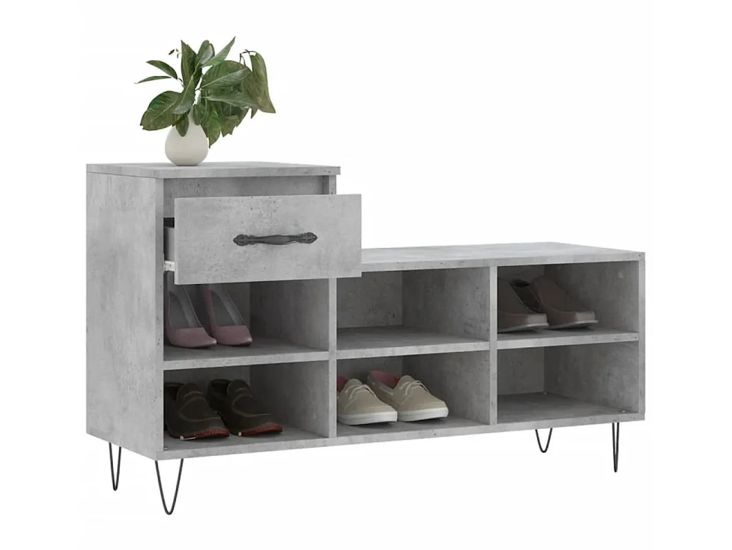 Mueble zapatero madera contrachapada gris hormigón 102x36x60 cm ES729466
