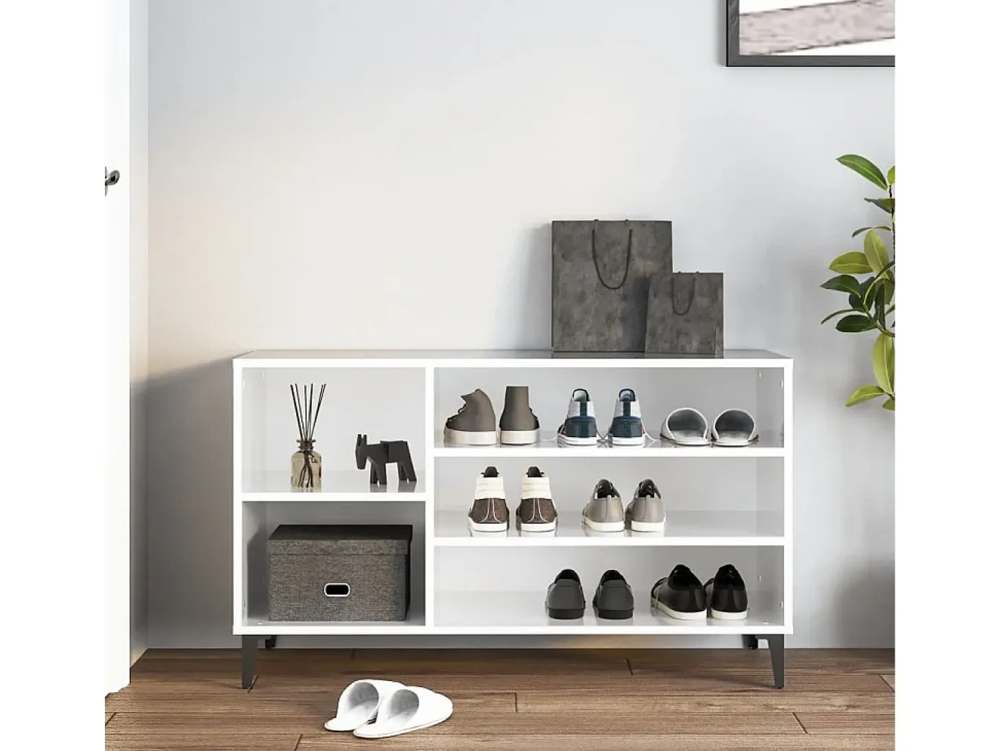 Mueble zapatero madera contrachapada blanco brillo 102x36x60 cm ES114599