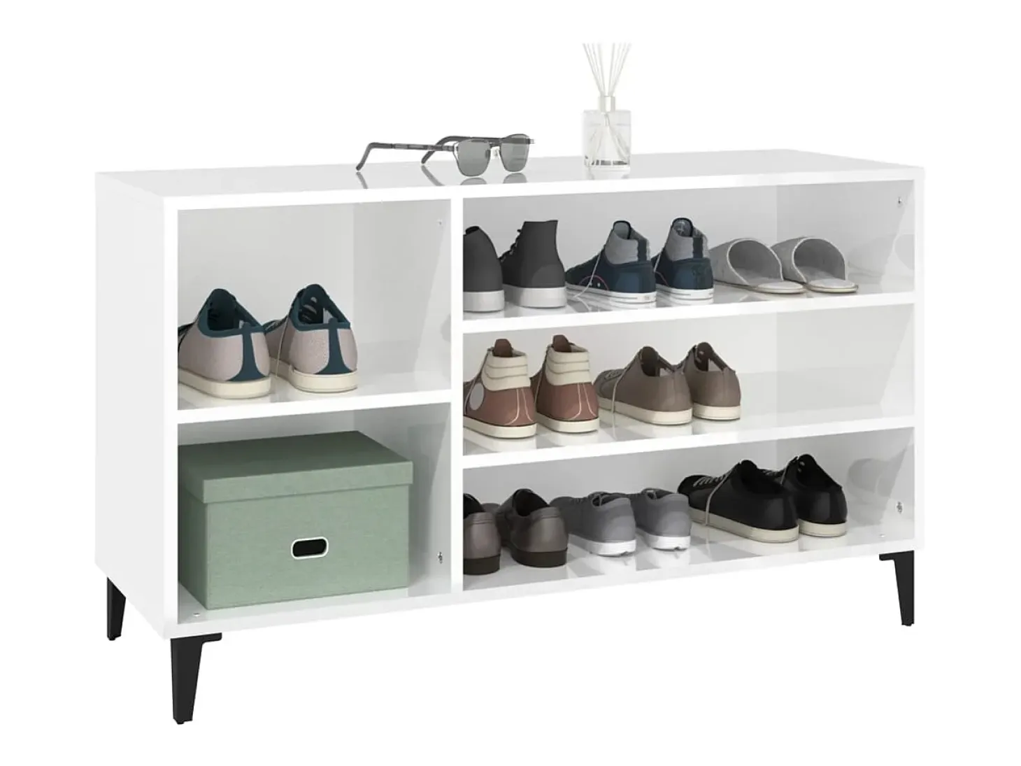 Mueble zapatero madera contrachapada blanco brillo 102x36x60 cm ES114599