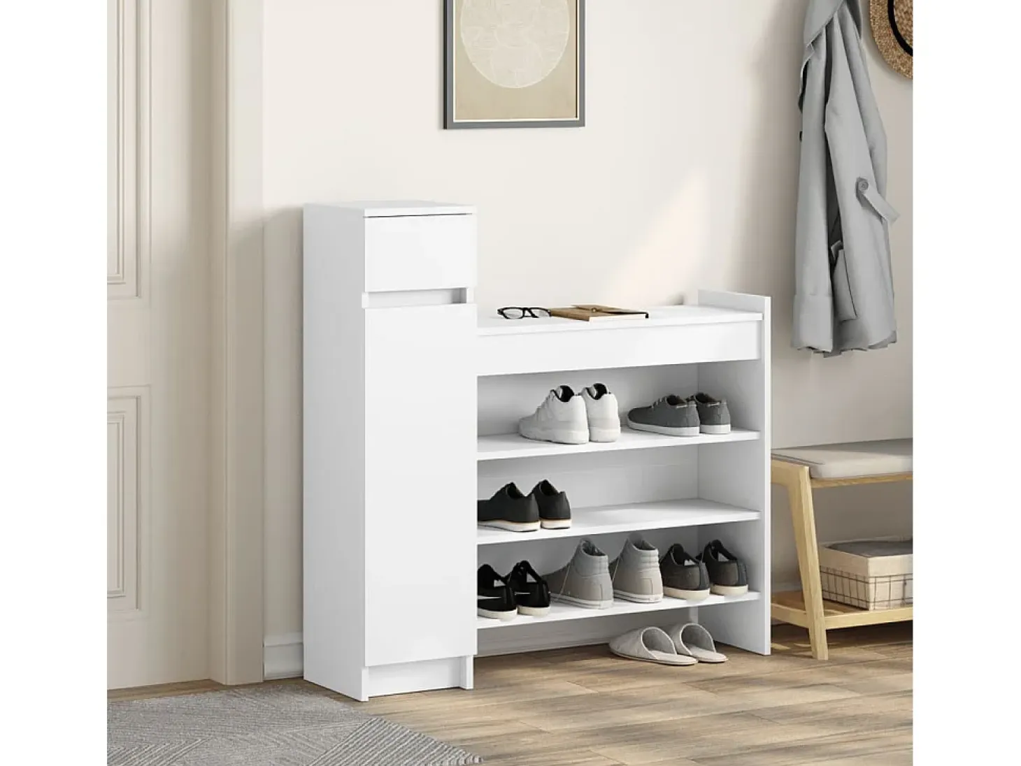 Mueble zapatero madera de ingeniería blanco 100,5x28x100 cm ES881599