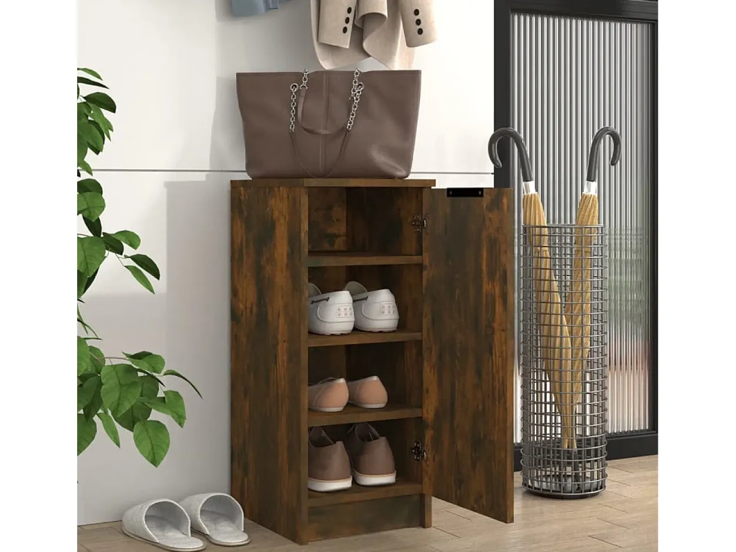 Mueble zapatero madera de ingeniería roble ahumado 30x35x70 cm ES710374