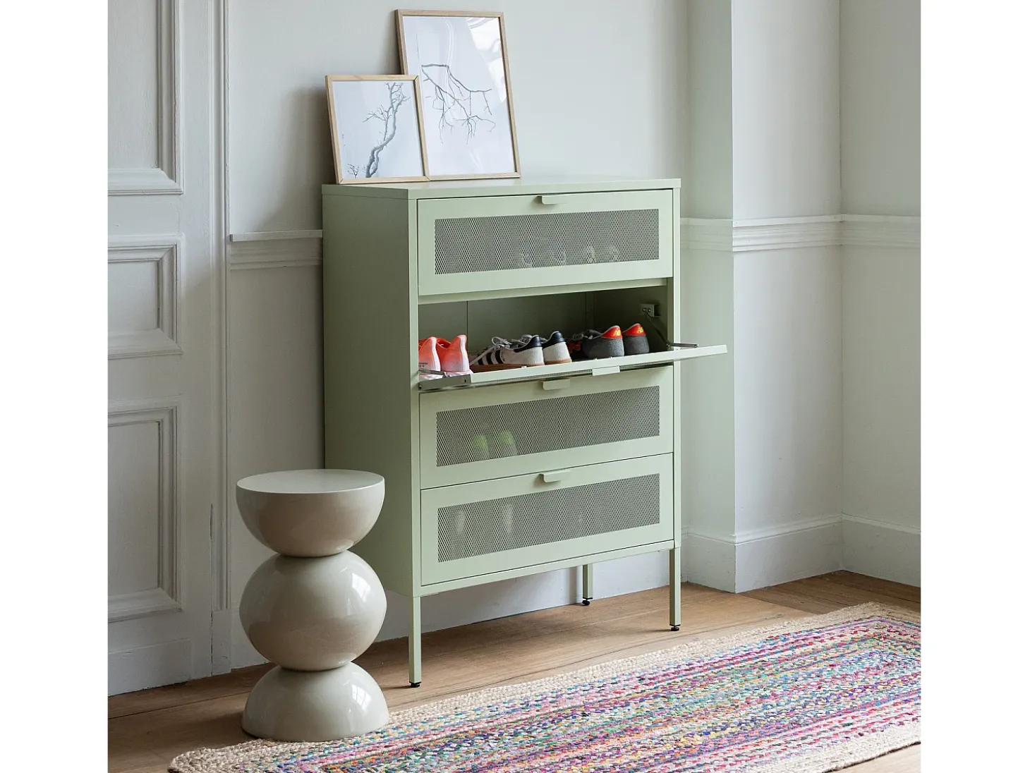 Mueble zapatero metálico verde lima de 4 puertas EMMA