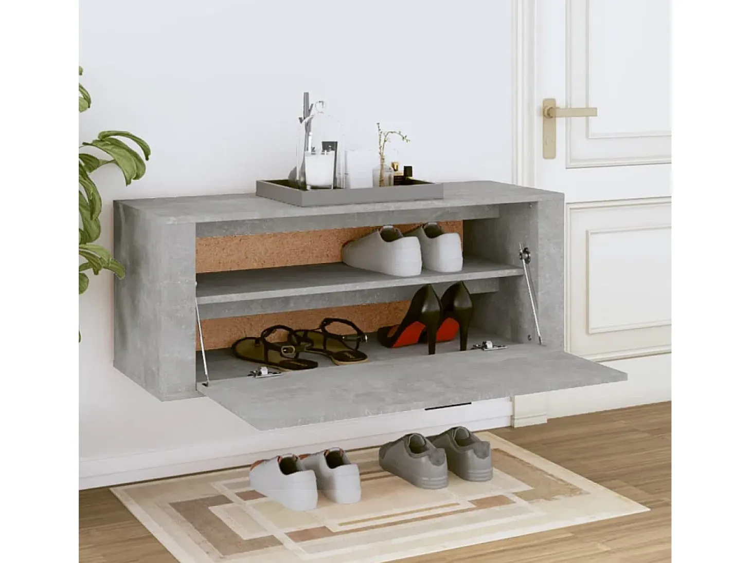 Mueble zapatero pared contrachapada gris hormigón 100x35x38 cm ES279213