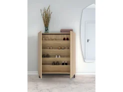 Mueble zapatero/armario - A112cm x L90cm x P27cm roble dorado puertas impresión vallado patas gris grafito - Lofoten