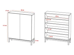 Mueble zapatero/armario - A112cm x L90cm x P27cm roble dorado puertas impresión vallado patas gris grafito - Lofoten