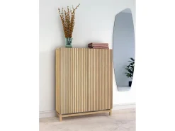 Mueble zapatero/armario - A112cm x L90cm x P27cm roble dorado puertas impresiónvallado - Lofoten