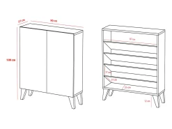 Mueble zapatero/armario - A109cm x L90cm x P27cm roble dorado puertas impresión vallado - Narvik