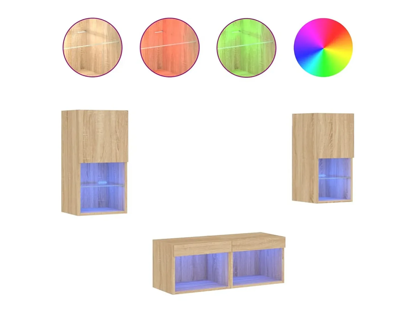 Muebles TV de pared con luces LED 4 piezas roble Sonoma ES73787