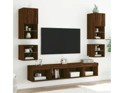 Muebles TV de pared luces LED 2 uds roble marrón 30x28,5x30 cm ES14668