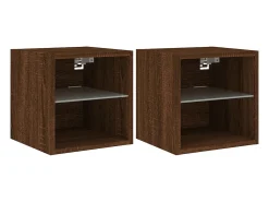 Muebles TV de pared luces LED 2 uds roble marrón 30x28,5x30 cm ES14668
