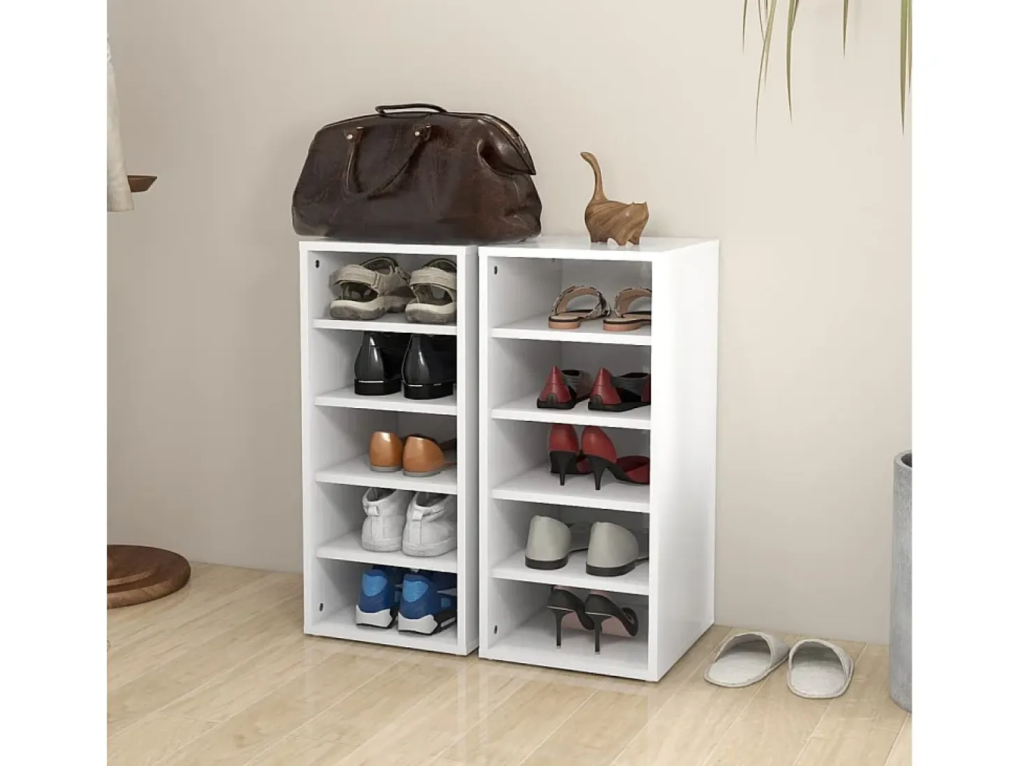 Muebles zapateros 2 uds contrachapada blanco 31,5x35x70 cm ES675372