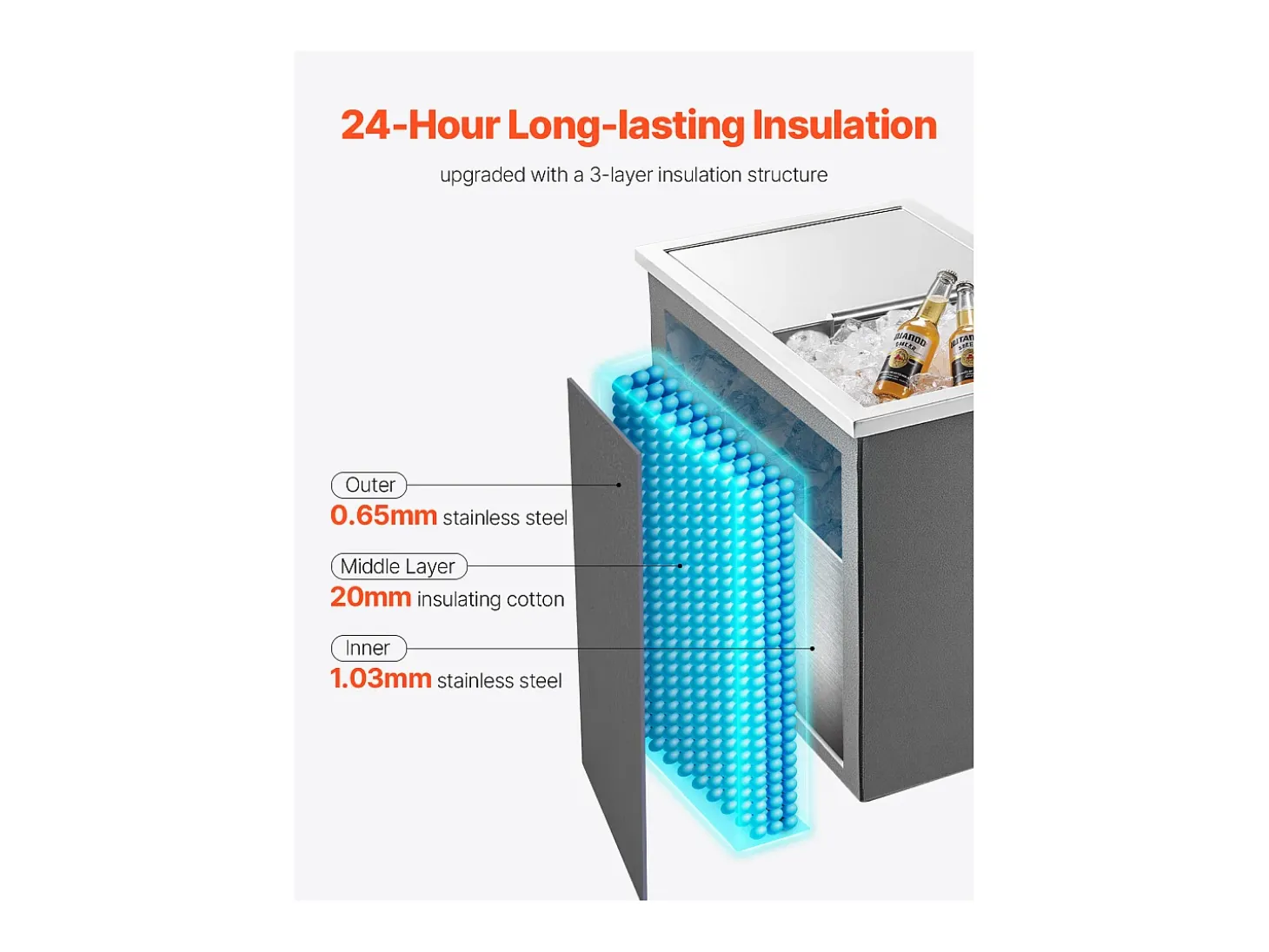 Nevera con Ruedas SucceBuy, 45,5 x 30,5 x 38,5 cm, Depósito de Hielo Comercial de 27,1 L para Vino y Cerveza Fríos