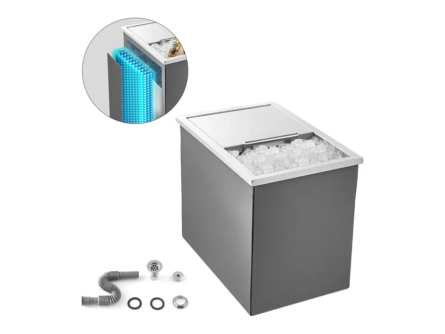 Nevera con Ruedas SucceBuy, 45,5 x 30,5 x 38,5 cm, Depósito de Hielo Comercial de 27,1 L para Vino y Cerveza Fríos