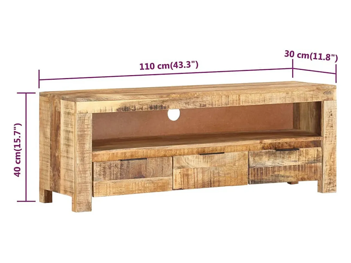 Nolan Mueble para TV de madera maciza de mango rugosa 110x30x40 cm