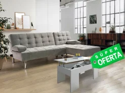 Oferta: Sofa Cama Chaise Longue XS Negro + Mesa de Centro Blanco