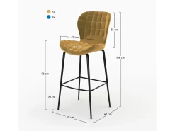 Pack de 4 sillas de bar de terciopelo amarillo y azul 75 cm - Mazzia