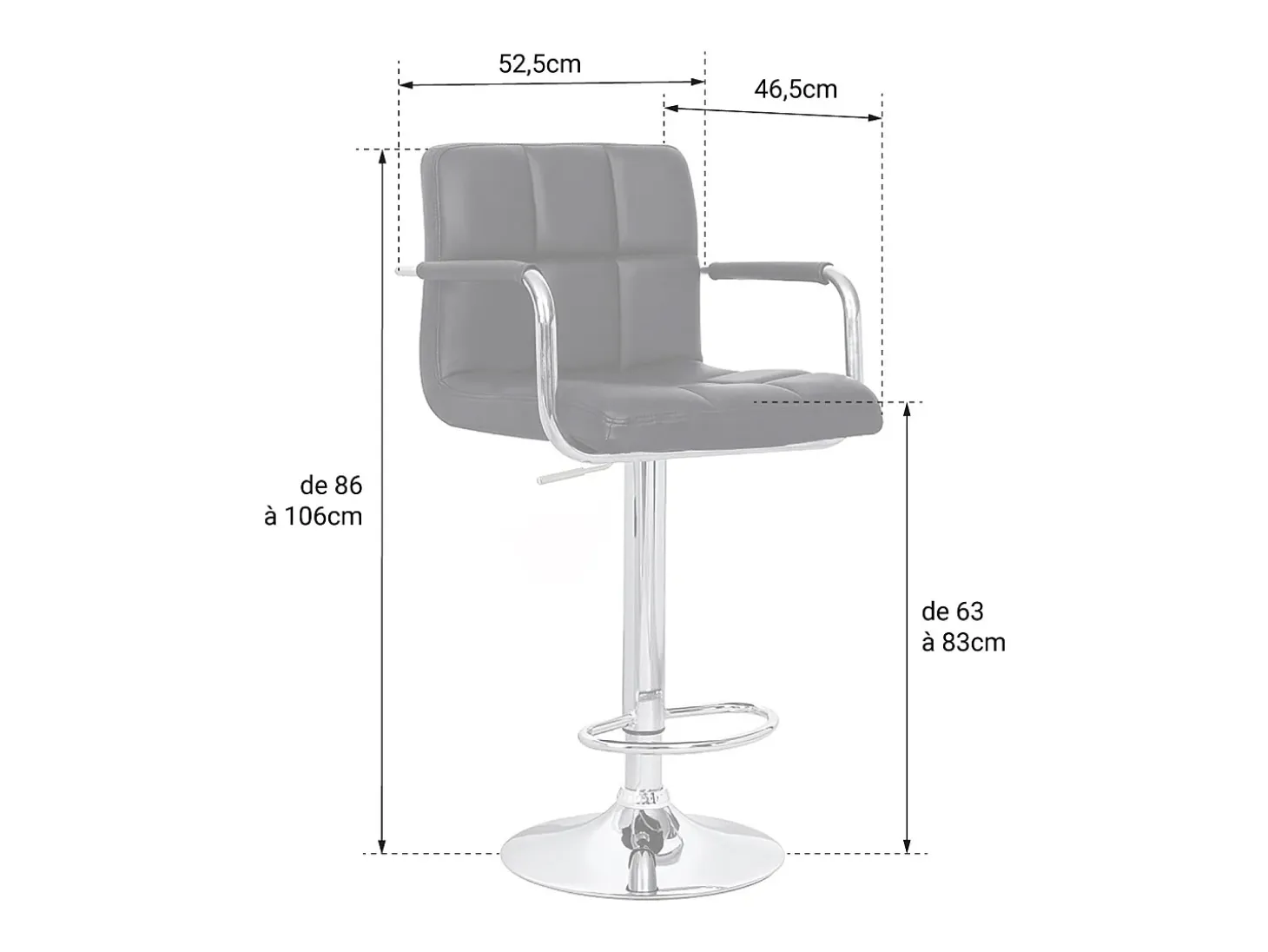 Pack de 2 taburetes de bar grises con reposabrazos MIKE