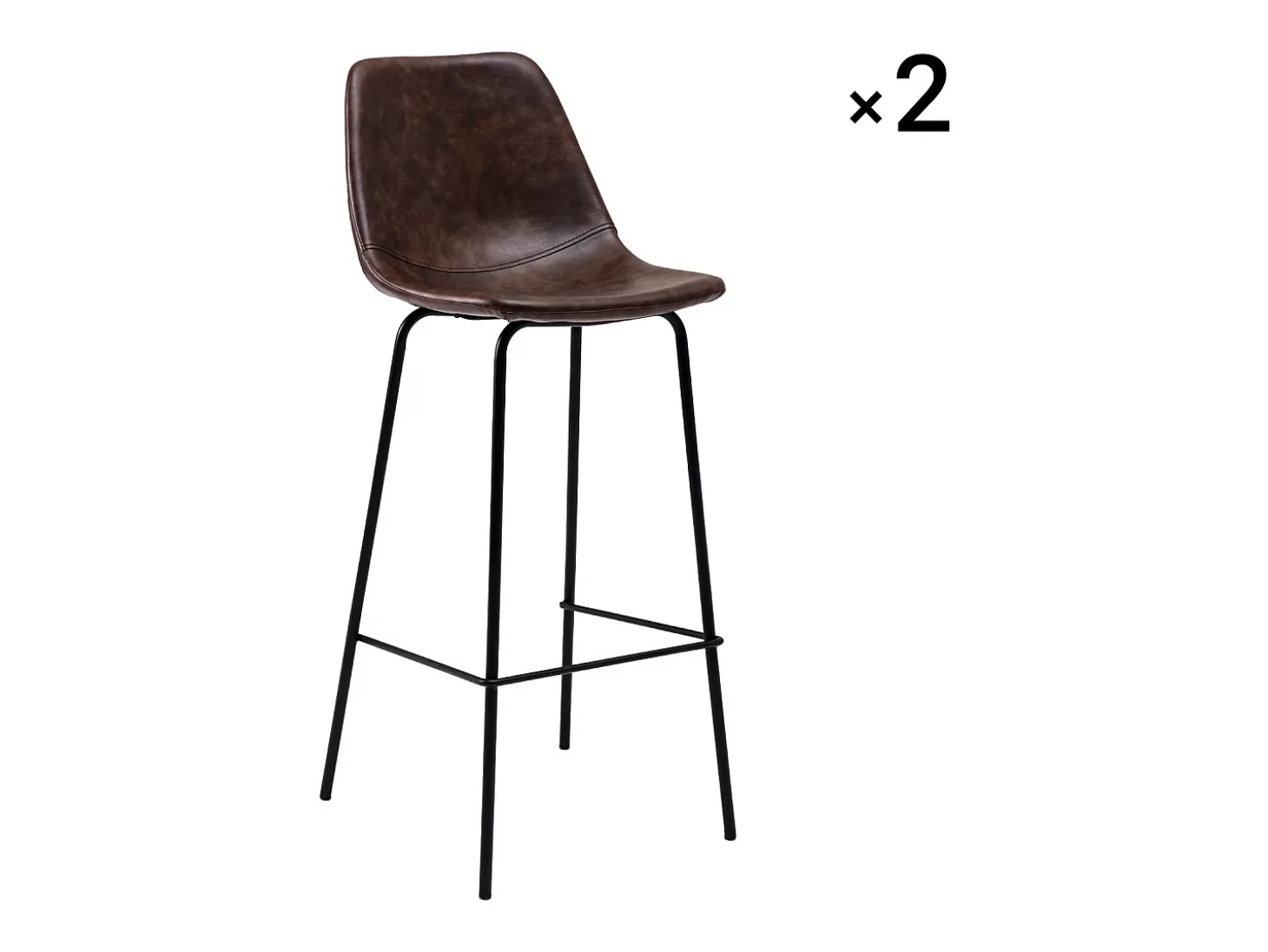 Pack de 2 taburetes de bar vintage marrón LUCIEN - Altura del asiento 75cm