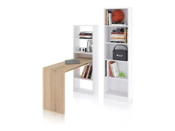 Pack escritorio y estantería Cosmic Plus Blanco Artik (Blanco Mate) - Roble Canadian