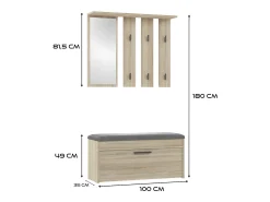 PARMI - Guardarropa de entrada - Mueble de entrada con banco y espejo - Perchero de pared