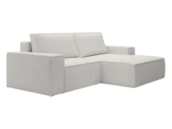 Pequeño Sofá cama rinconera derecha de pana beige AMELIA
