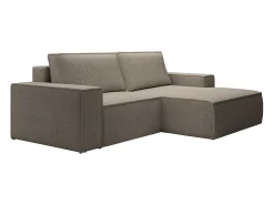 Pequeño Sofá cama rinconera derecha de pana beige AMELIA