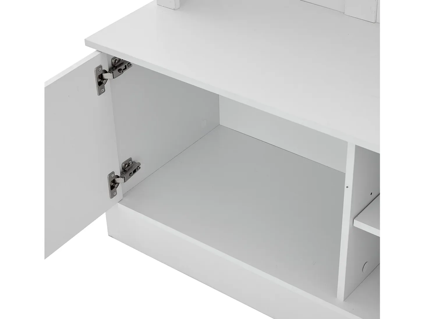Perchero blanco de 2 puertas - Guardarropa con barra y estantes abiertos - Estantes regulables