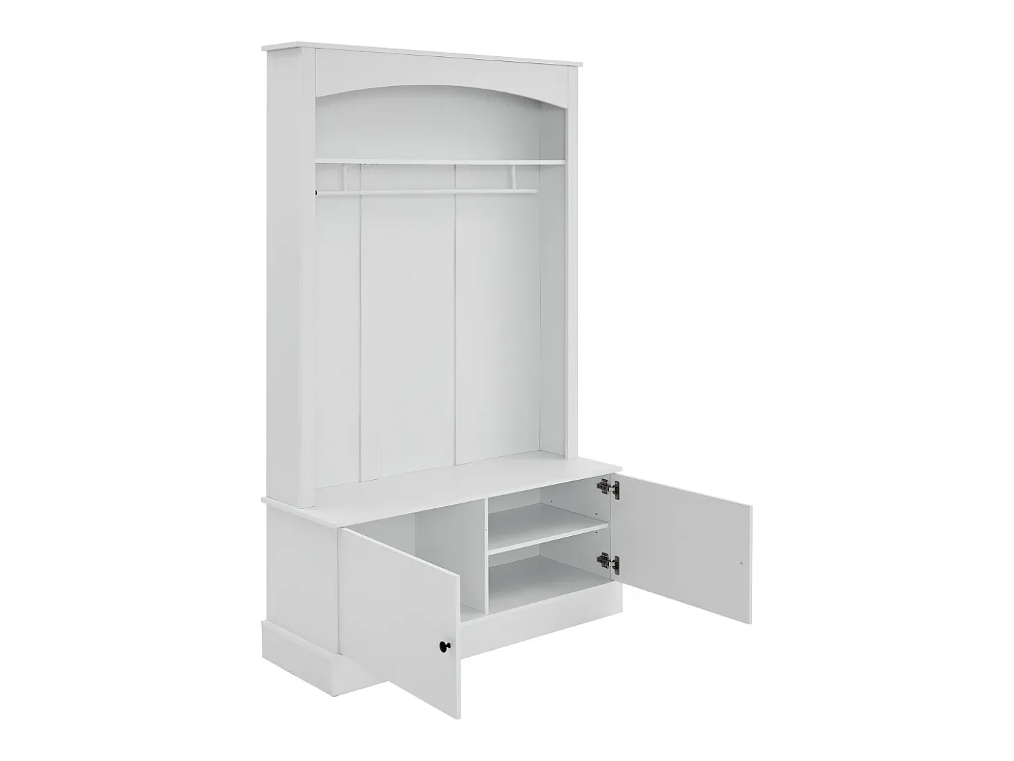 Perchero blanco de 2 puertas - Guardarropa con barra y estantes abiertos - Estantes regulables