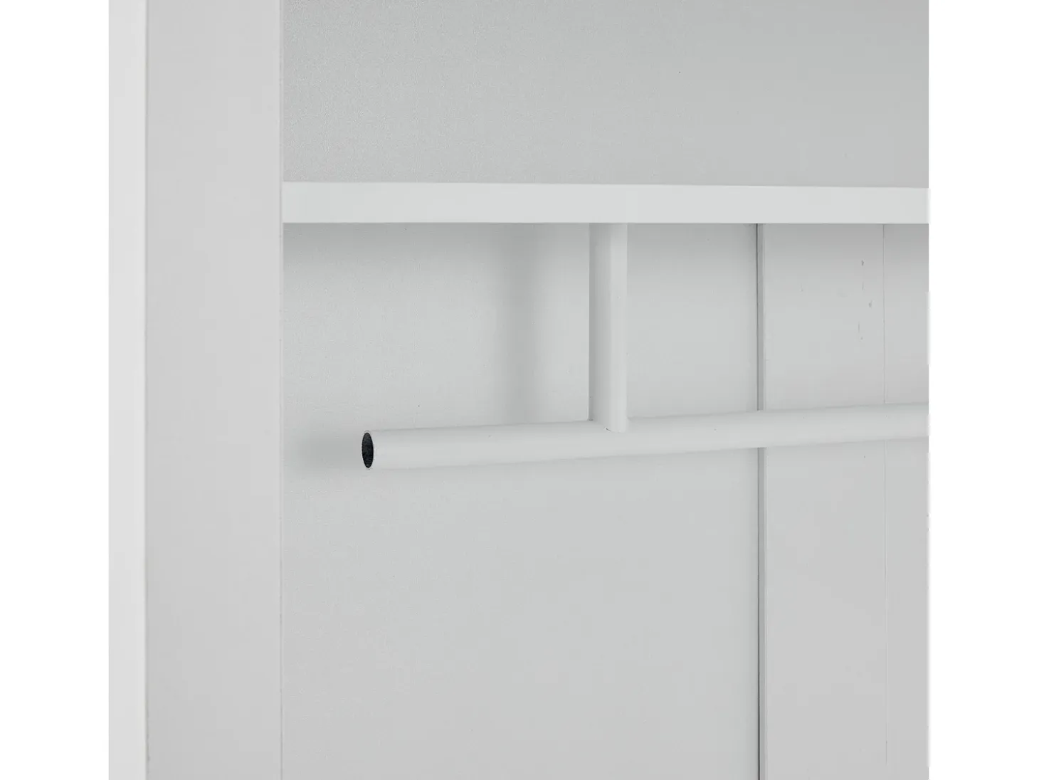 Perchero blanco de 2 puertas - Guardarropa con barra y estantes abiertos - Estantes regulables