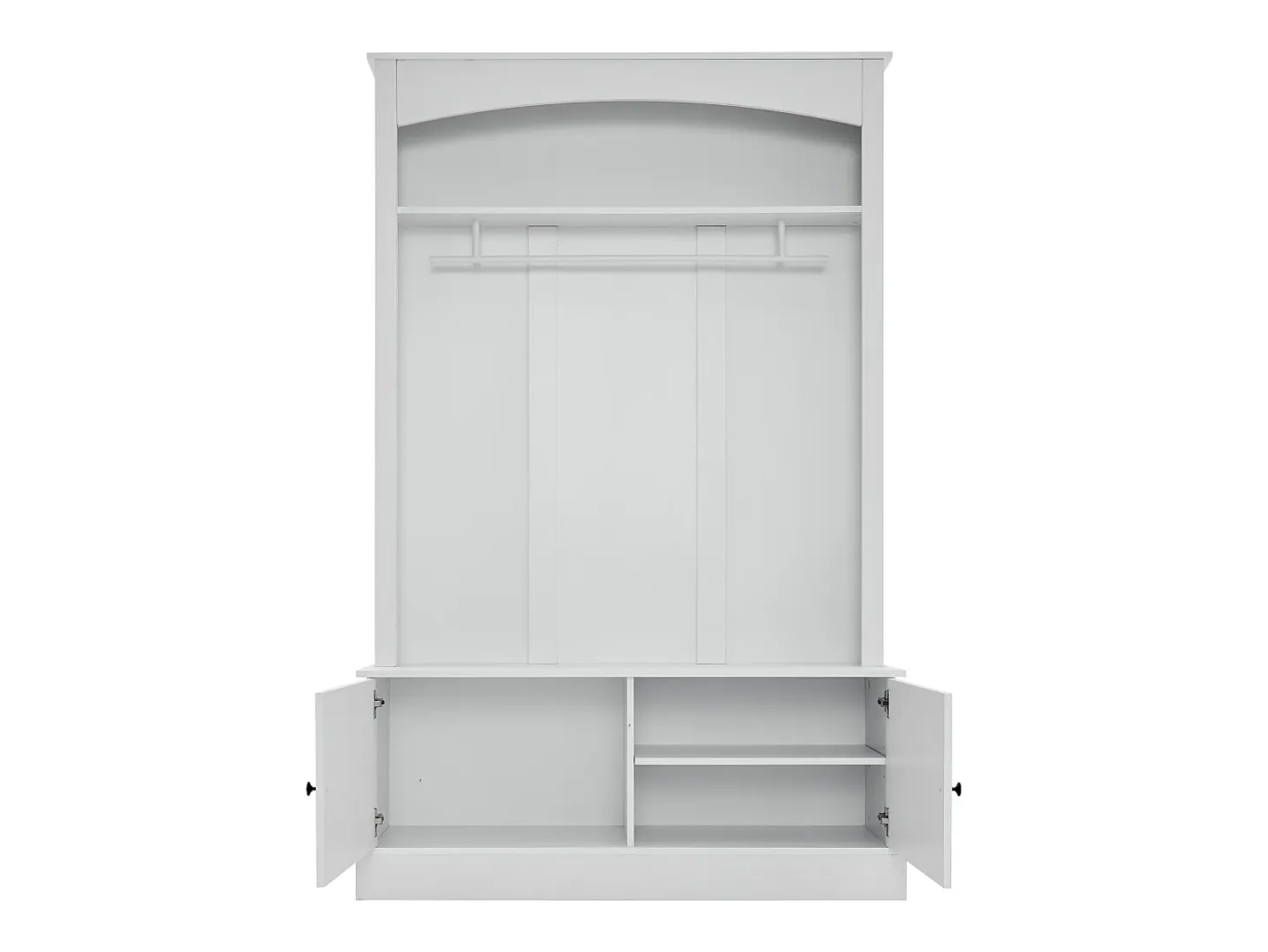 Perchero blanco de 2 puertas - Guardarropa con barra y estantes abiertos - Estantes regulables