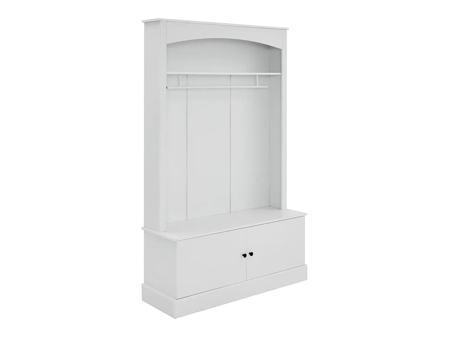 Perchero blanco de 2 puertas - Guardarropa con barra y estantes abiertos - Estantes regulables